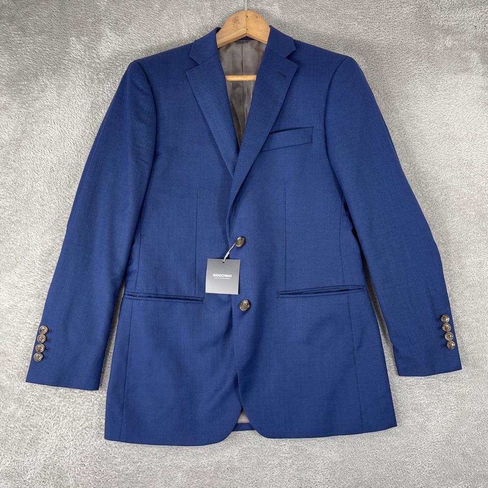 Indochino Blazer Mens 48 Blue Wool Soho Tailored Two Button Jacket 19" Chest